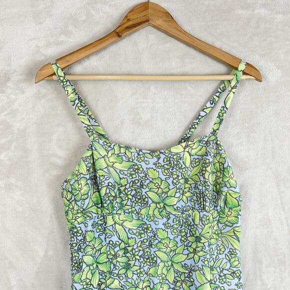 Tibi Hyland Womens Dress Size 12 Green Sheath Knee Length Sleeveless Silk Tropic - Picture 2 of 12